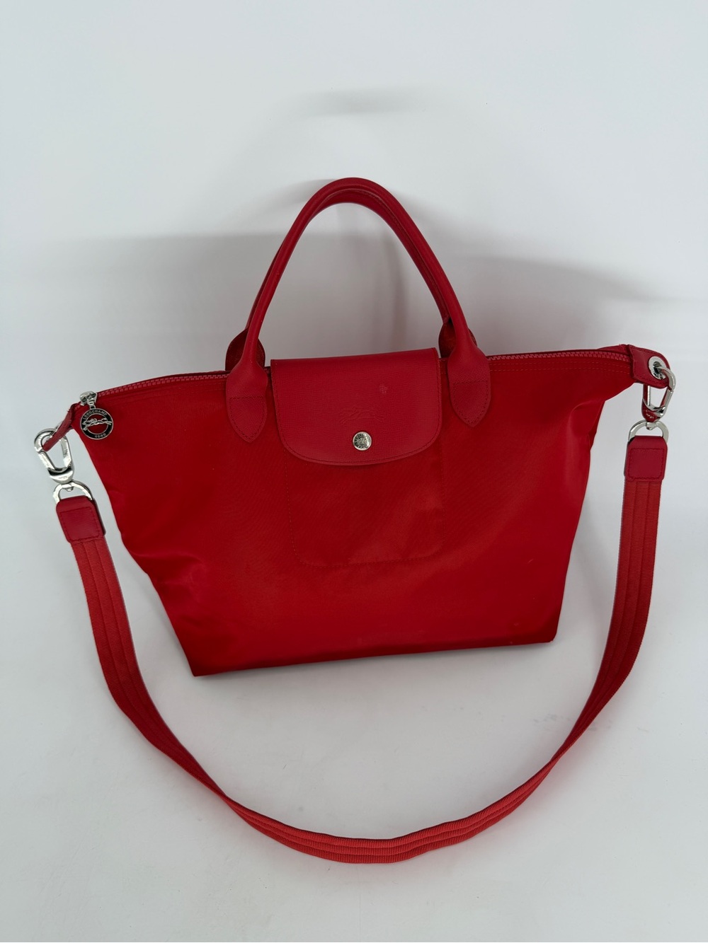 Longchamp Red Le Pliage Nylon Tote with Shoulder Strap